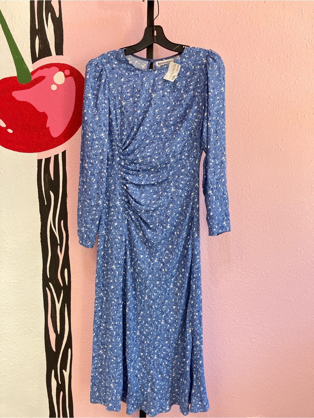 Reformation Blue Floral Side Button Long Sleeve Maxi Dress Size 2